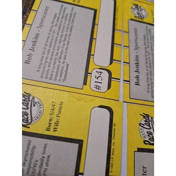 Vintage Lot 9 1990 JR Maxx Inc Bob Jenkins Trading Card 154 Indy Car Nascar Lot2 - Picture 3 of 3